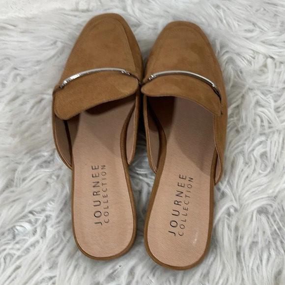JOURNEE COLLECTION Ameena Tan Slip On Square Toe Mules Flats Size 9 NEW - Picture 5 of 13